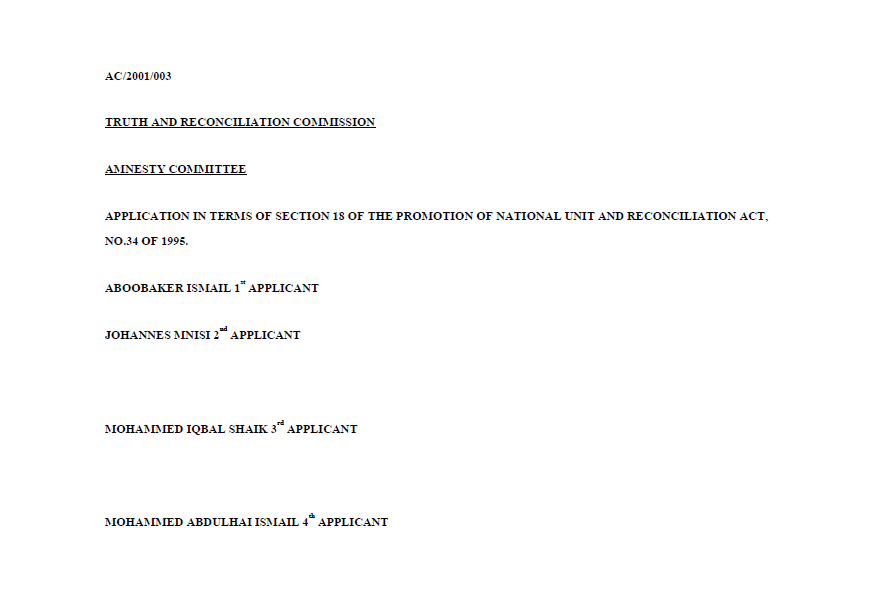 TRC Amnesty decision, 16 January 2000